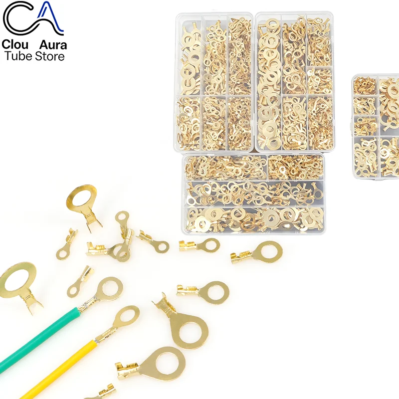 150~540Pcs/Set DJ431 O‑Type Copper Crimp Lugs, Round Cold‑Pressed Wiring Nose Tab Electrical Terminal Connector Assortment Kit