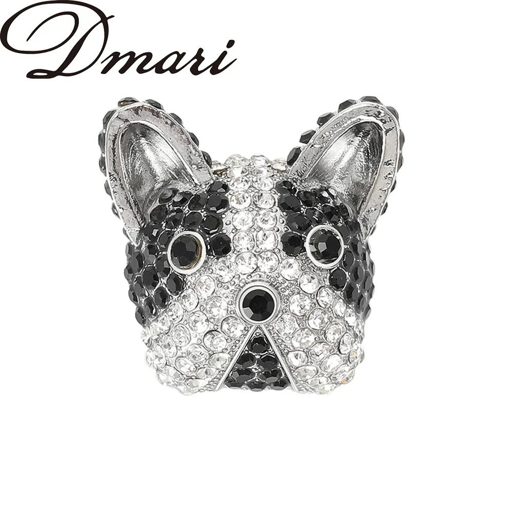 Dmari Women Brooch Bulldog Head Badge Rhinestone Lapel Pin Fashion Jewelry Accessories For Office Clothing