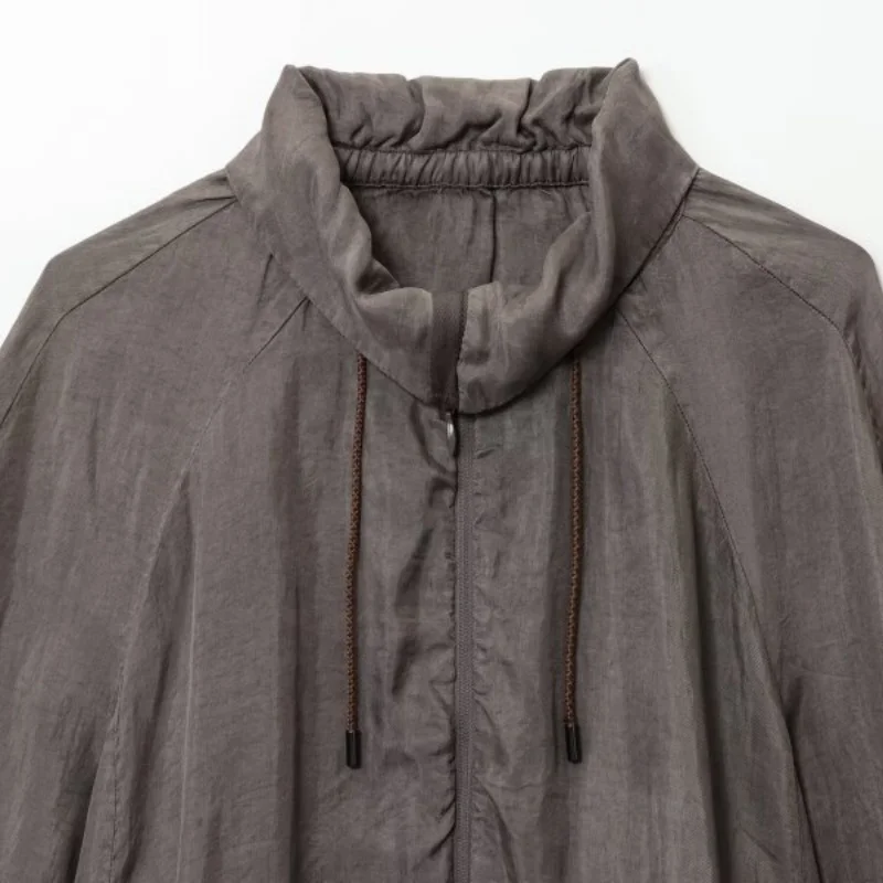 سترة الطيار خمر أنيقة سيدة الدافئة سستة معطف عصري كامل الأكمام فضفاضة نصف عالية الياقة جيب الشارع الشهير