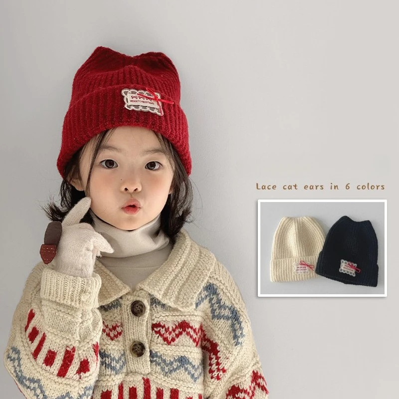 

Korean Fashion Sweet Kids Hat Winter New Baby Knit Beanie Warm Fleece Lined Toddler Cap Cute Design Children Cold Weather Hat