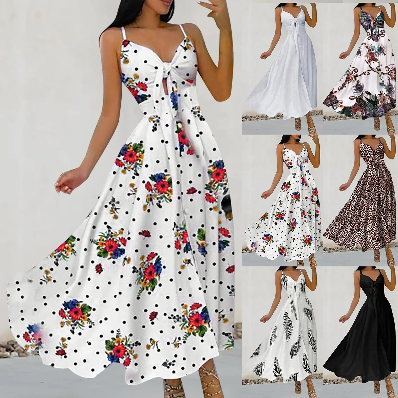 Fashion Summer Dresses 2024 Women'S Maxi Dress Floral Print V Neck Sleeveless Long Dresses For Women Summer Casual Plus Size