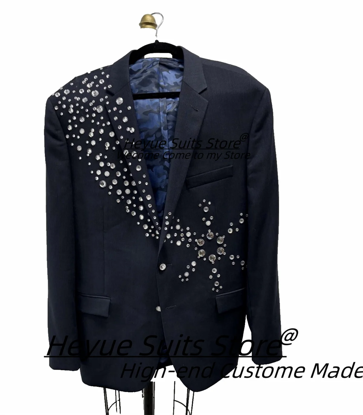 

Luxuly Shiny Diamond Groom Wedding Tuxedos Male Party Blazers 2 Pieces Sets Customized Slim Fit Notched Lapel Prom Costume Homme