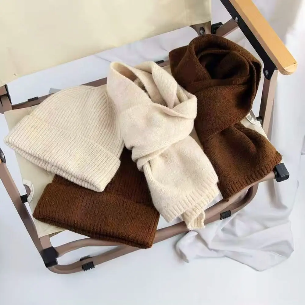 Baby Winter Knit Beanie And Scarf Set Warm Letter Embroidered Cap Neck Warmer Soft Polyester Korean Style Kids Accessory