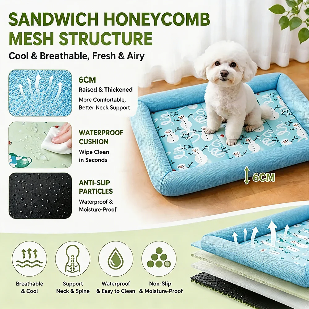 Summer Pet Cooling Mat Detachable Washable Non-slip Ice Silk Pad Breathable Cool Cushion for Cat Dog Bed Crate Sofa Pet Supplies
