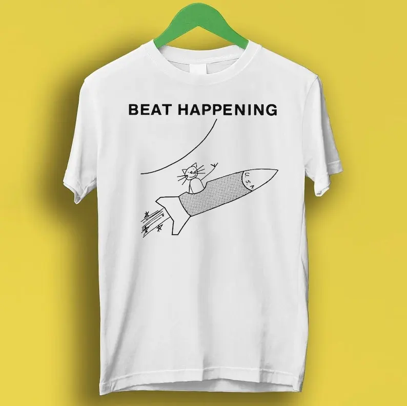 

Beat Happening Cat And Rocket Rock Meme Gift Funny Tee Style Unisex Gamer Cult Movie Music T Shirt P932