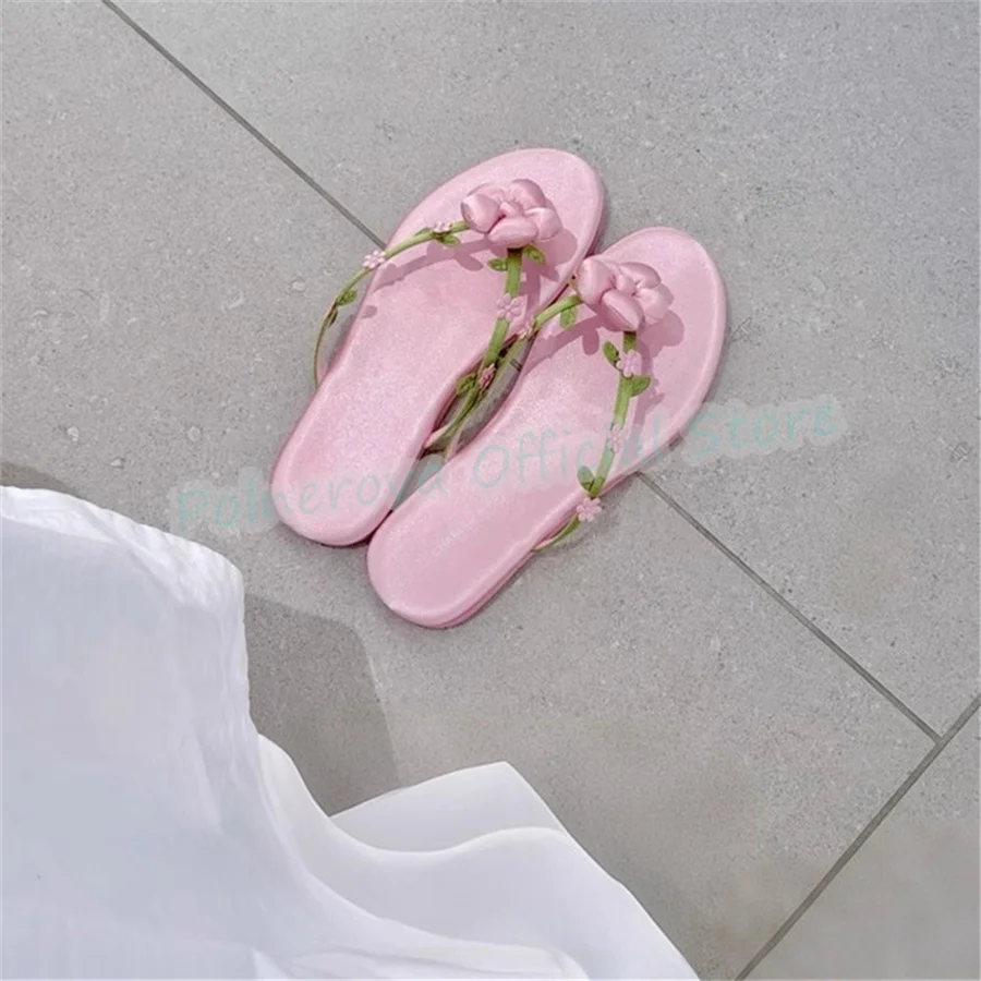 Romantic Rose Narrow Band Women Flip Flops Slippers Open Toe Shallow Slip-On Summer Gladiator Sandals Lady Outside Casual Shoes