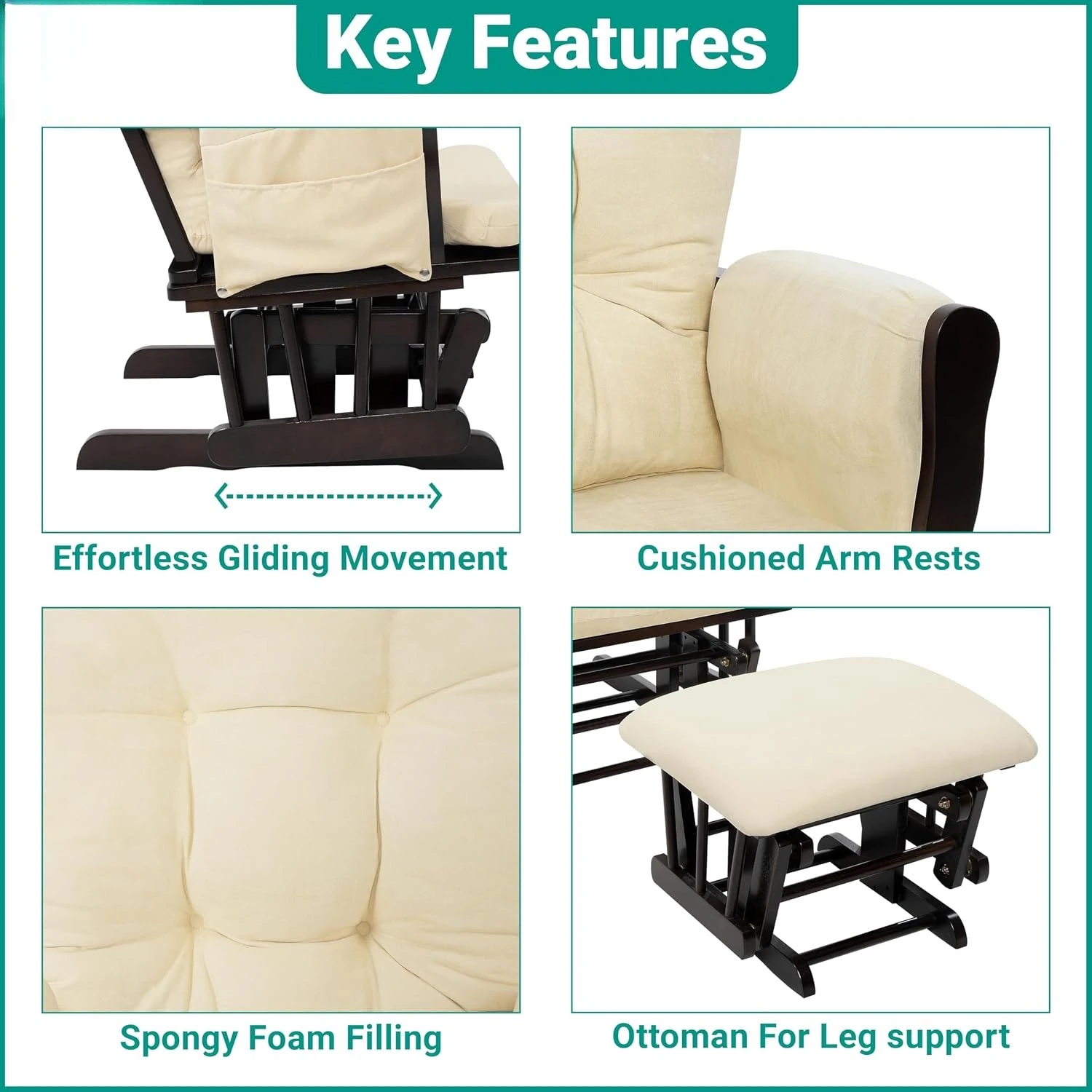 Upholstered Indoor Glider Rock - огляд і ціна Baby Nursery Ottoman