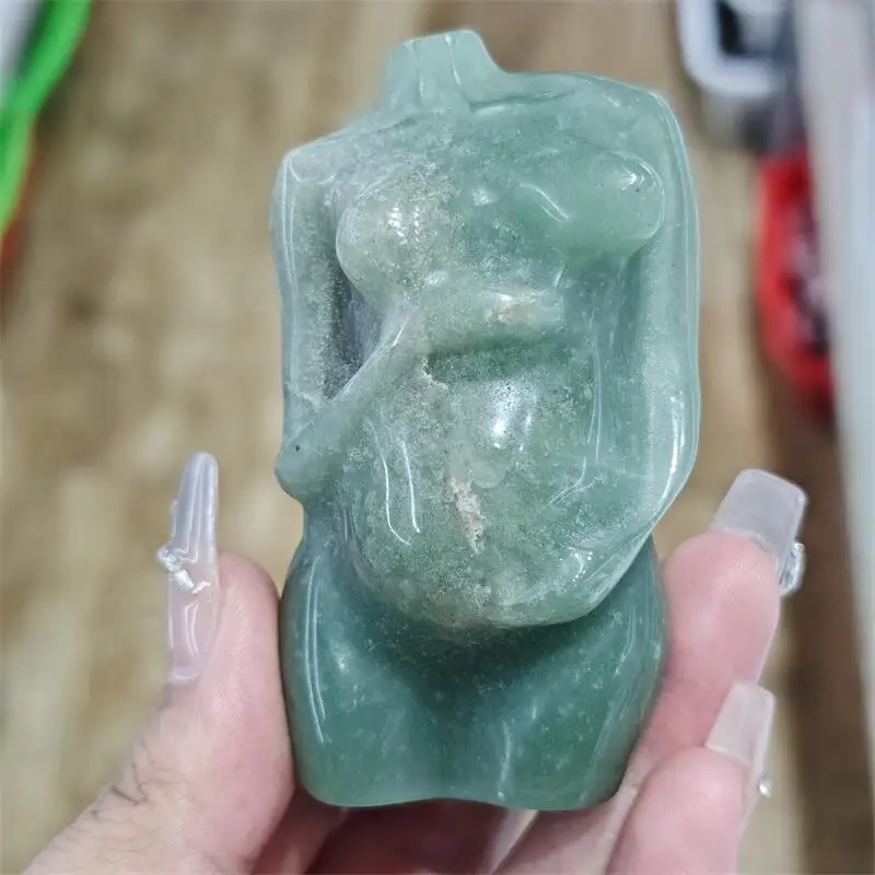 Natural Green Aventurine Quartz Pregnant Woman Body Carving Healing Crystal Gemstone Collectible Home Decoration Gift 1PCS