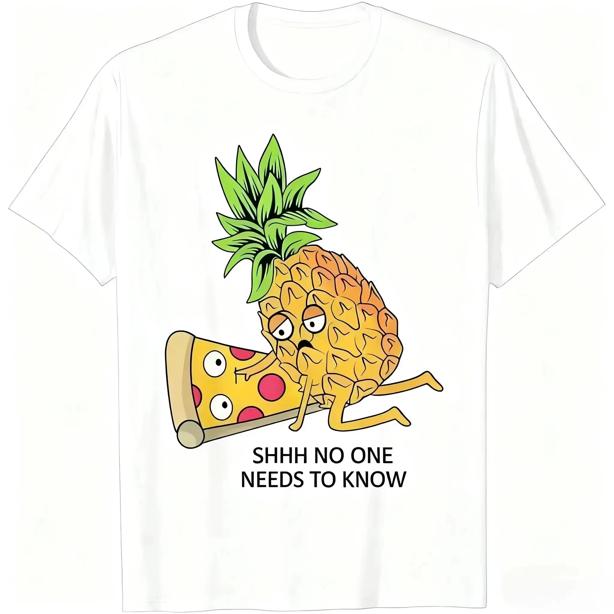 High Quality Cotton Graphic T-shirt Funny Pineapple Pizza Meme Print Fun Food Lovers Casual Loose O-Neck Cool High Street Daily
