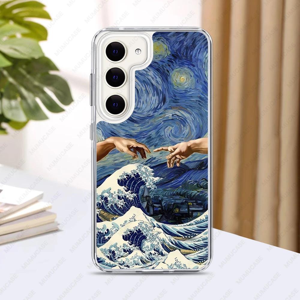 2 in 1 PC+TPU Phone Case For Samsung Galaxy S25 S24 S23 Ultra S24FE A34 A35 A53 A54 A55 Shockproof Cover japanese waves Art