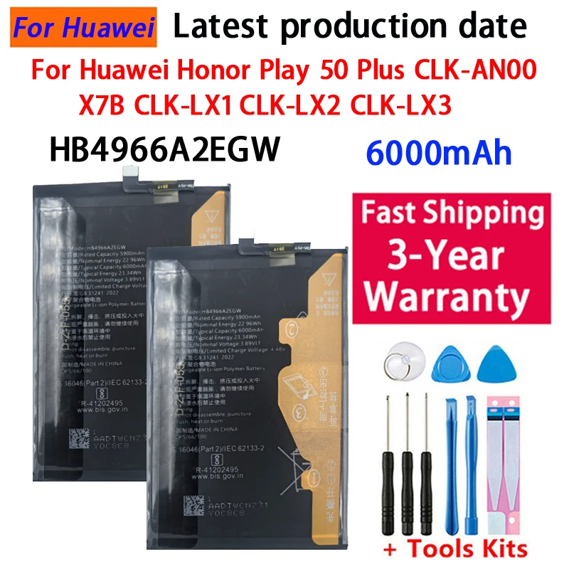 Baterías HB4966A2EGW para Huawei Honor Play 50 Plus CLK-AN00 X7B CLK-LX1 CLK-LX2 CLK-LX3, batería de polímero de iones de litio para teléfono móvil
