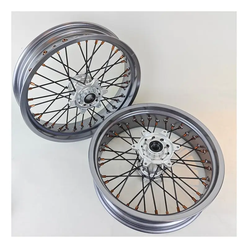 Wheel Set Titanium Color Rim Supermoto Motard Spoke Wheels 	 Accesorios Para Moto