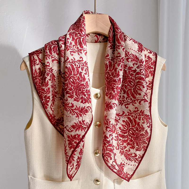 ขนสัตว์ 70% 30% ผ้าพันคอผ้าไหมแท้สําหรับผู้หญิงผ้าคลุมไหล่ Foulard ผ้าพันคอ Pashmina หญิง Hijab ผ้าพันคอ bufanda Kerchief schals 65 ซม.