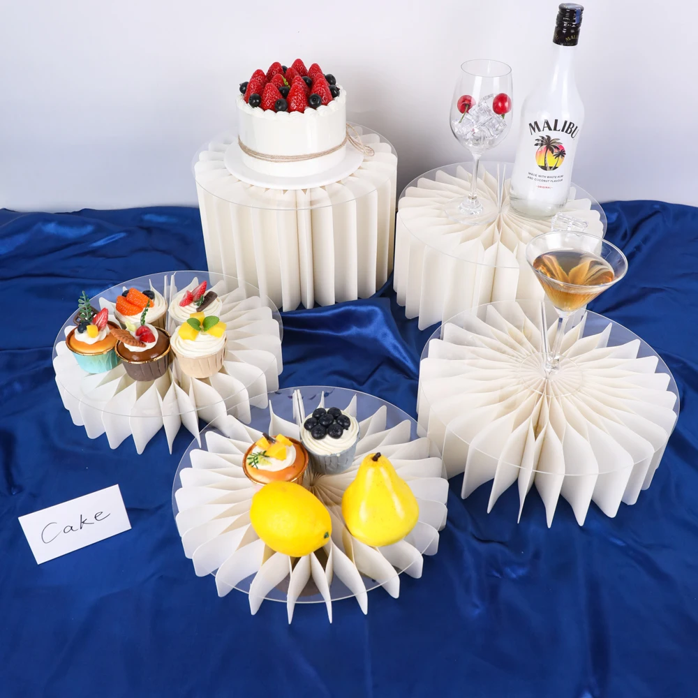 5pcs Buffet Risers Food Display Stand Dessert Table Cake Display Stands  Foldable Paper Cake Stands for Party Birthday Wedding
