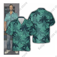 [Olmee] In Stock Vice Tommy Cosplay Costume Vercetti Grand Auto Protagonist Player Coast Style Beach Blue T Shirt Halloween