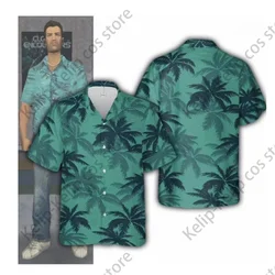 [Olmee] In Stock Vice Tommy Cosplay Costume Vercetti Grand Auto Protagonist Player Coast Style Beach Blue T Shirt Halloween