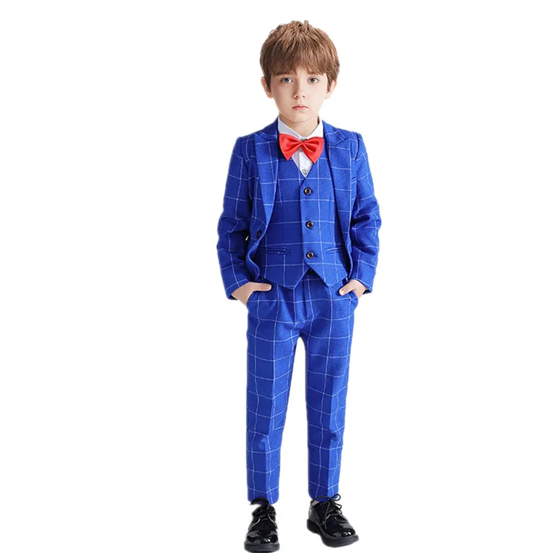 

Boys Royal Blue Jacket Vest Pants Bowtie 4Pieces Photograph Dress Gentleman Kids Formal Wedding Birthday Ceremony Outfit Suit