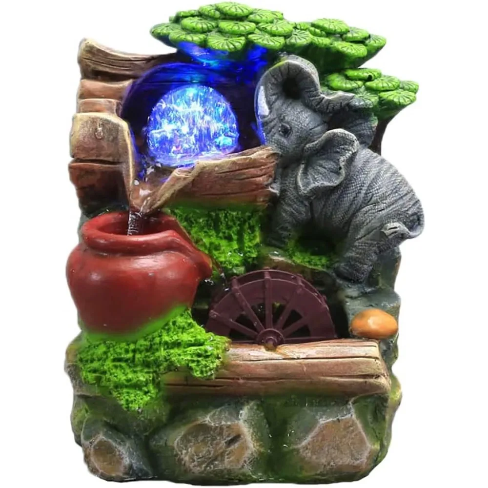 

Настольный фонтан для дома, небольшой рокарий, настольный горный каскадный водопады с вращающимся шариком, водяным колесом для подарка и украшения