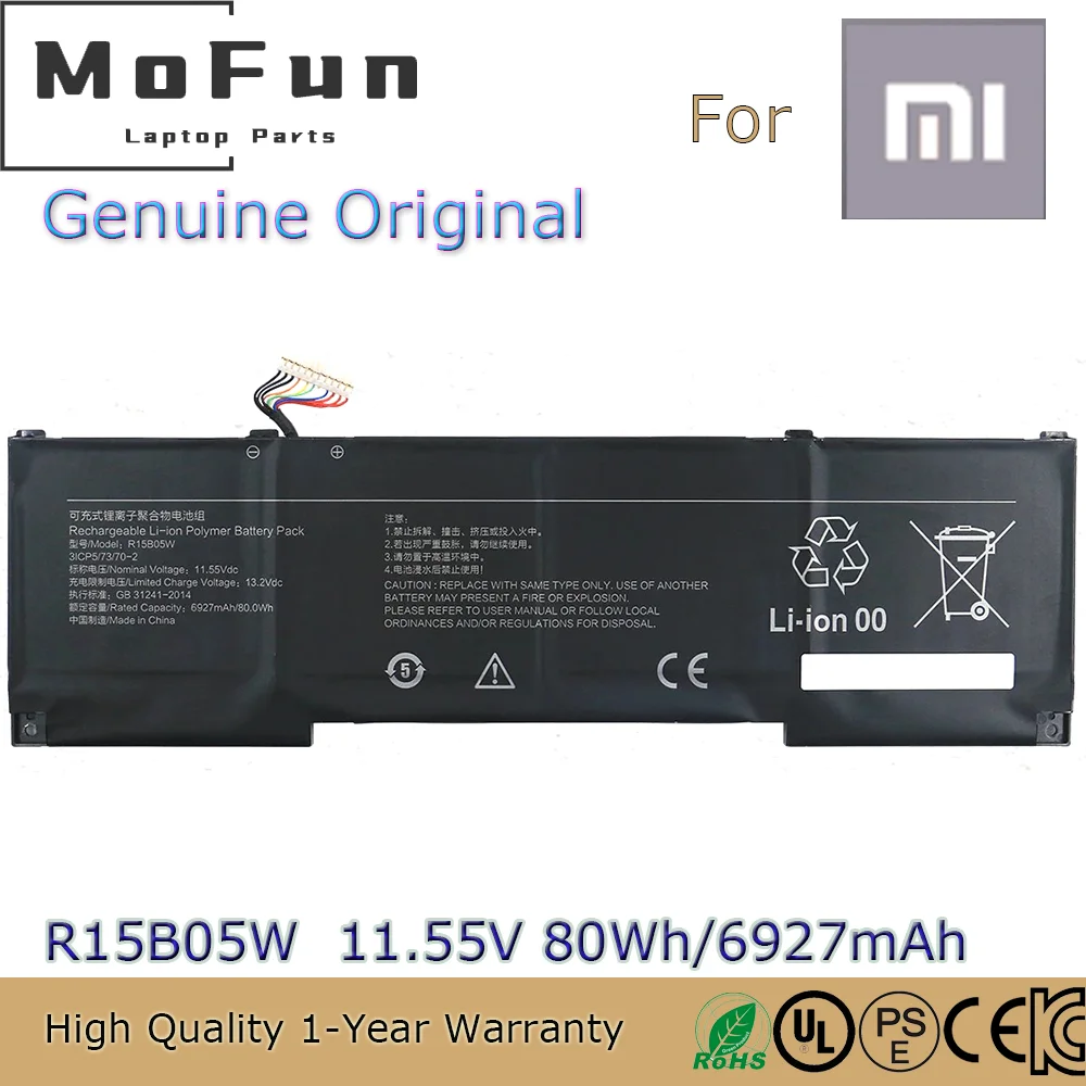 

Brand New Original R15B05W 11.55V 80Wh Laptop Battery for Xiaomi Pro X15 Laptop Pro X 15 3ICP5/73/70-2