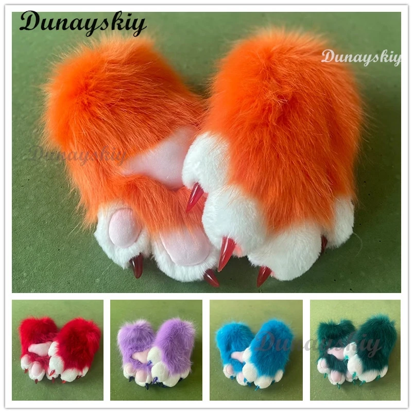 Halloween Fursuit Kigurumi Cat Paws Cartoon Plush Furry Cat Cosplay Kig Costume Nail Tiger Claws Full Finger Mittens Story Tell