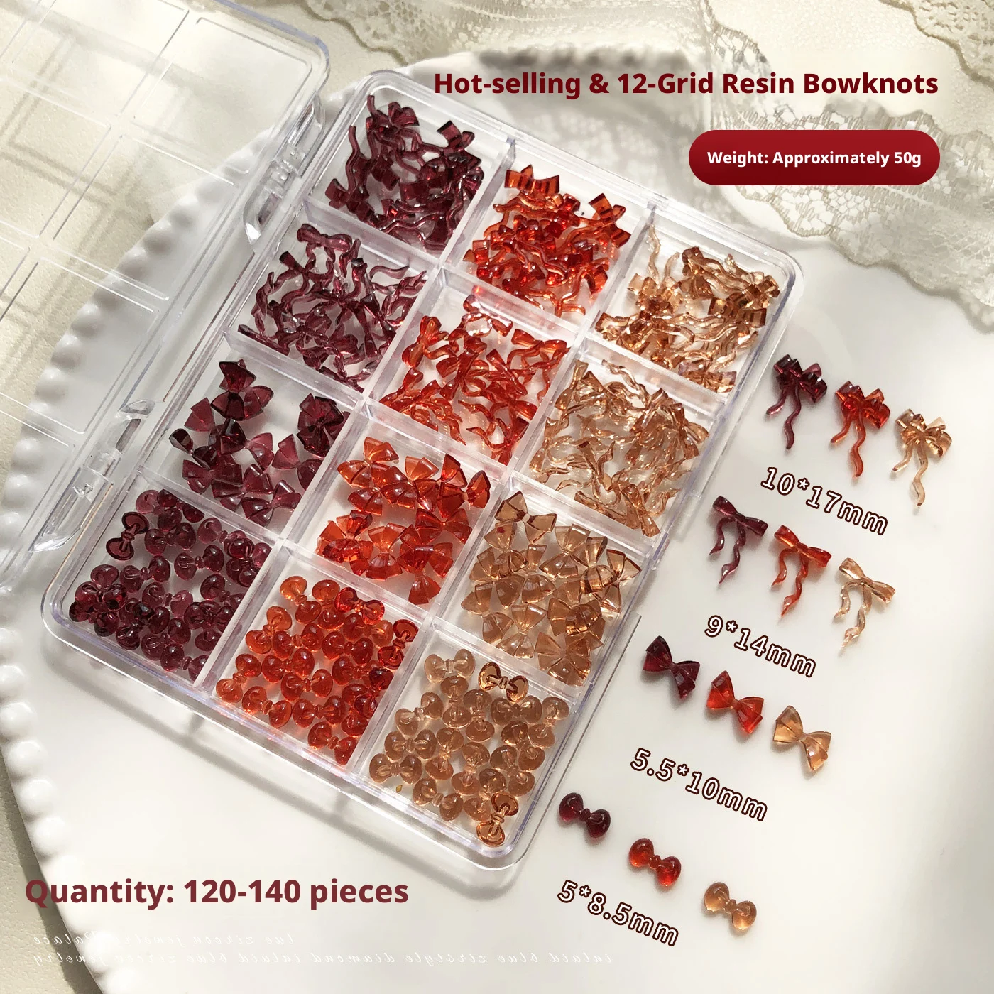 Meila Daka 12 Grid Bow Nail Accessories Set Color Red Diamond Nail Art Tie Wearing Nail Decorations for DIY Manicure