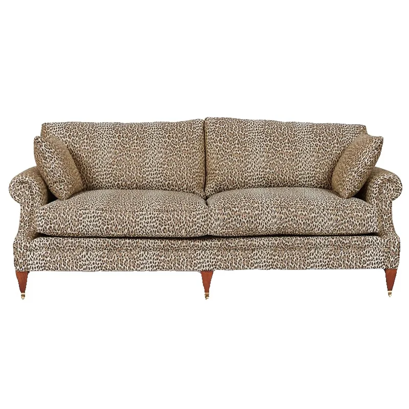 Home French retro leopard print fabric sofa American medieval three-person sofa store homestay straight row high-footed double s