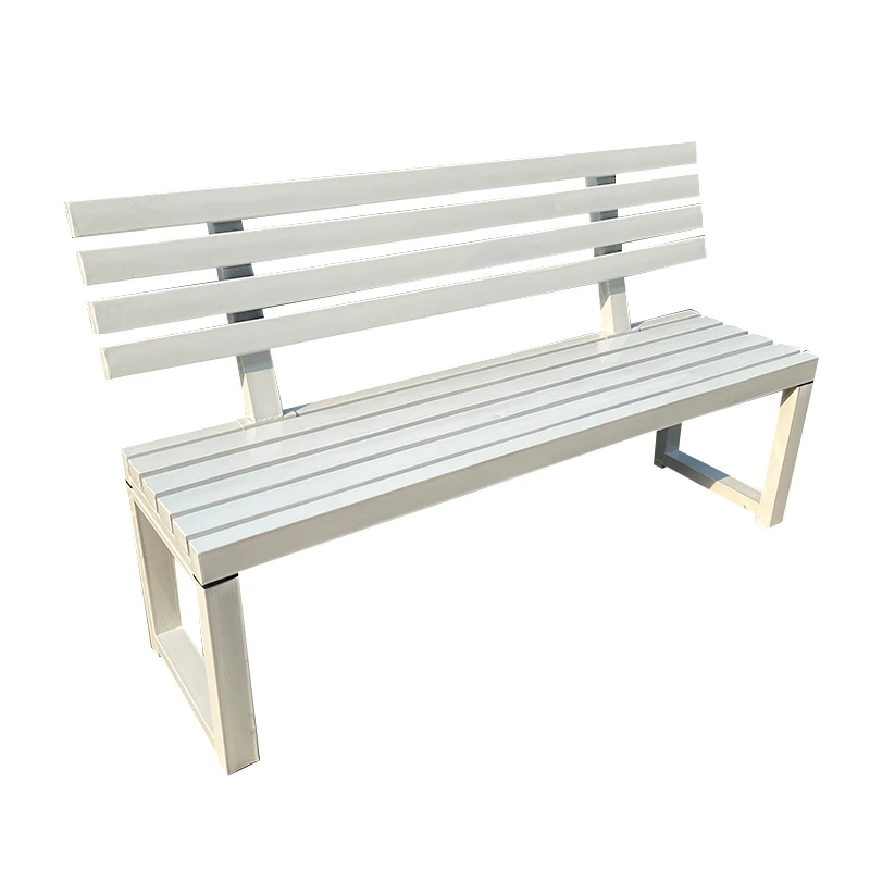 Internet celebrity White bench with backrest Full wrought iron bench Park chair Outdoor bench Courtyard strip seat Row chair