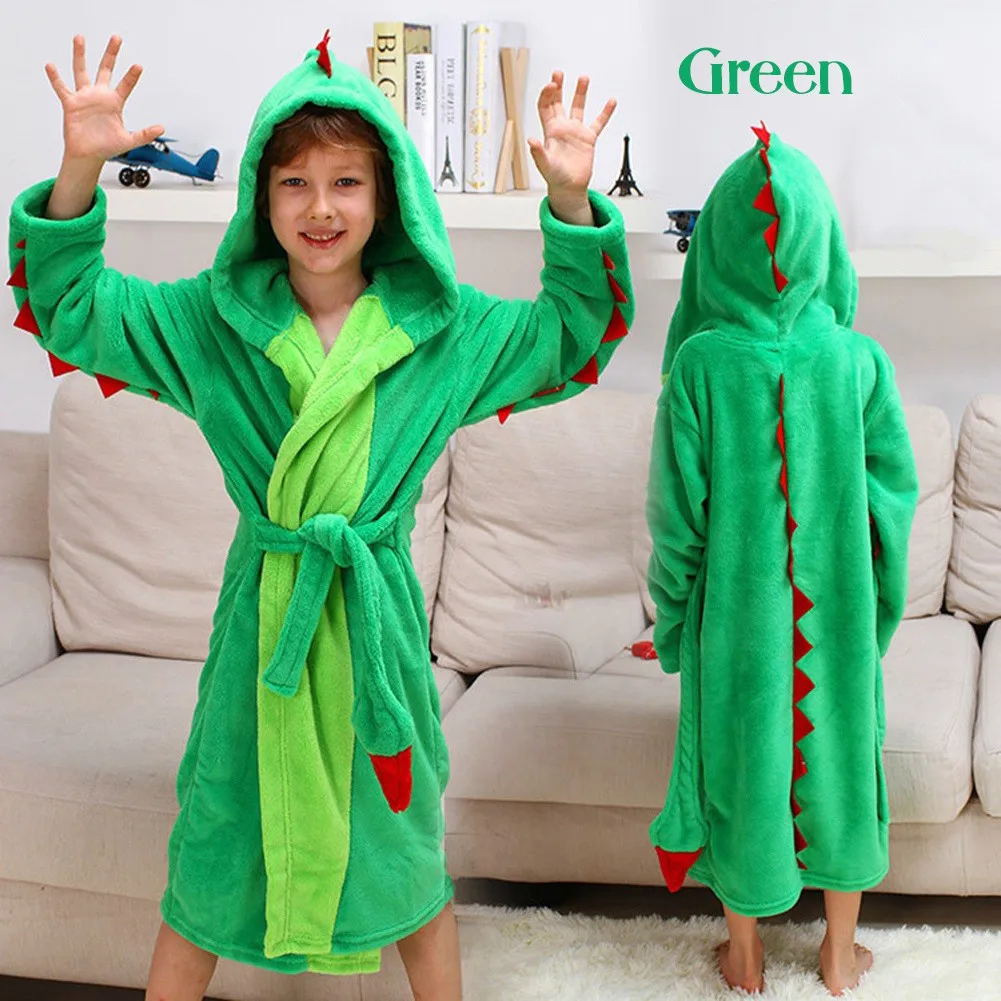 LOLANTA 3-15 Years Girls Boys' Plush Hooded Bathrobe - Dinosaur Fleece Robe