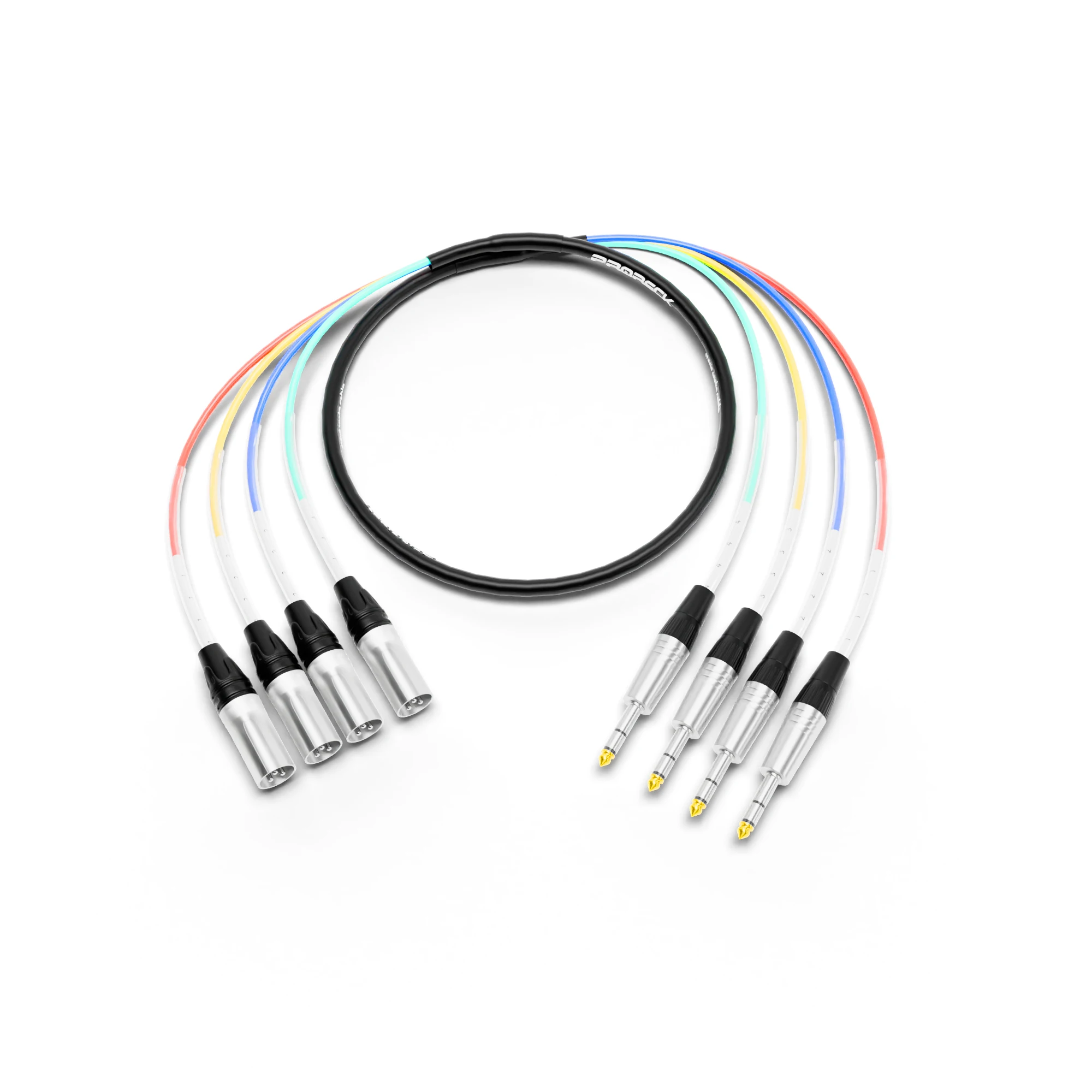 Snake Cable, 4-Channel 6FT Shielded Audio Cable 1/4'' TRS to XLR Male, with Color-Marked Connectors for Professional Stage