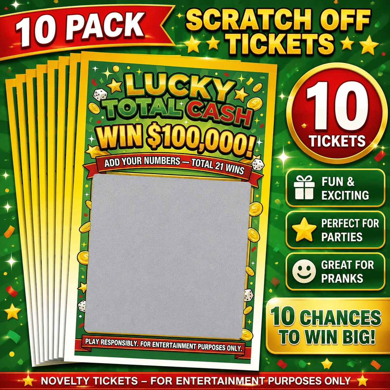 Prank Scratch-Off Lottery Ticket Card, Mega Cash Win Scratch-Off Prank Cards–Fake Lottery Ticket Gag Gift, Surprise Winner Prank