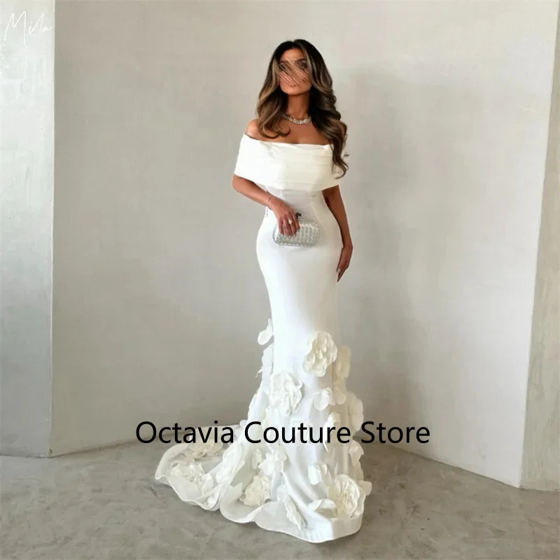 

Off the Shoulder Mermaid Sexy Customized Prom Dresses 3D Flower Party Dress Court Train Floor-Length Evening Dresses 2025