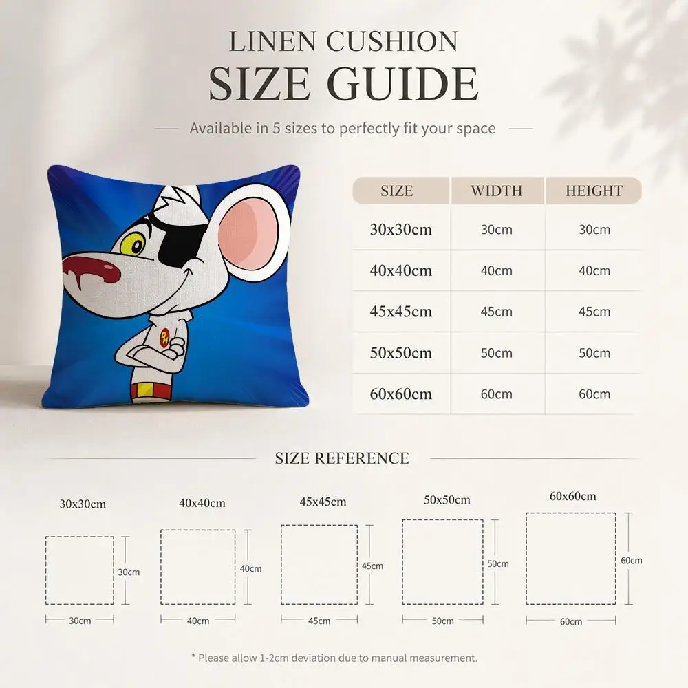 D-Danger Mouse Cartoon Cushion Cover Linen Double-Sided Decorative Sofa Couch Bedroom Living Room Home Decor Pillow Case