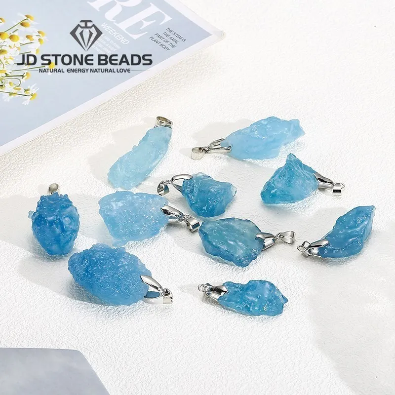 

1 Pcs Natural Raw Aquamarine Stone Pendant Healing Lucky Gift Reiki Crystal For Jewelry Making Diy Charms Necklace Accessory