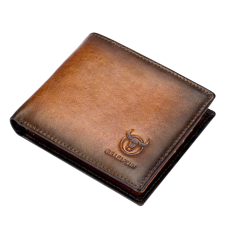 

NEW-BULLCAPTAIN RFID Men's Leather Anti-Theft Brush Wallet Double Ultra-Thin Short Wallet Multi-Card Position ID Bag