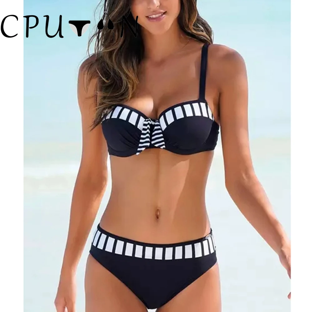 CPUTAN-Bikini Brésilien Push Up pour Femme, Maillot de Bain et Jupe Ronde, Imprimé Solide, Vêtement de Plage, 2024