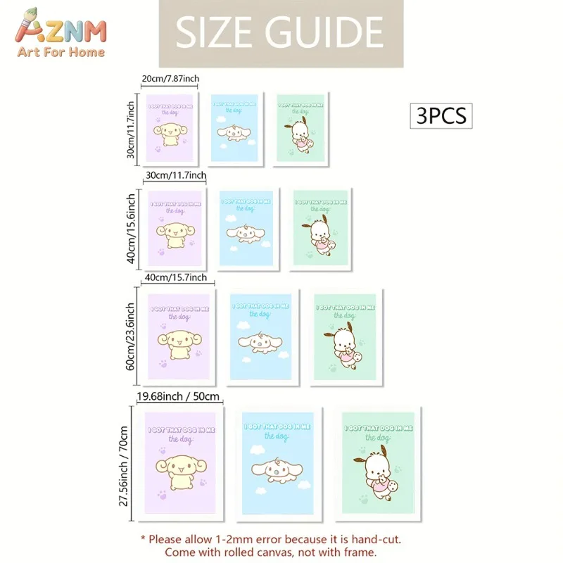 AZNM Unframed Canvas Wall Art Mocha Cinnamoroll Pochacco Quote I Got That Dog In Me Sanrio Cartoon Poster Pastel Kawaii Print G
