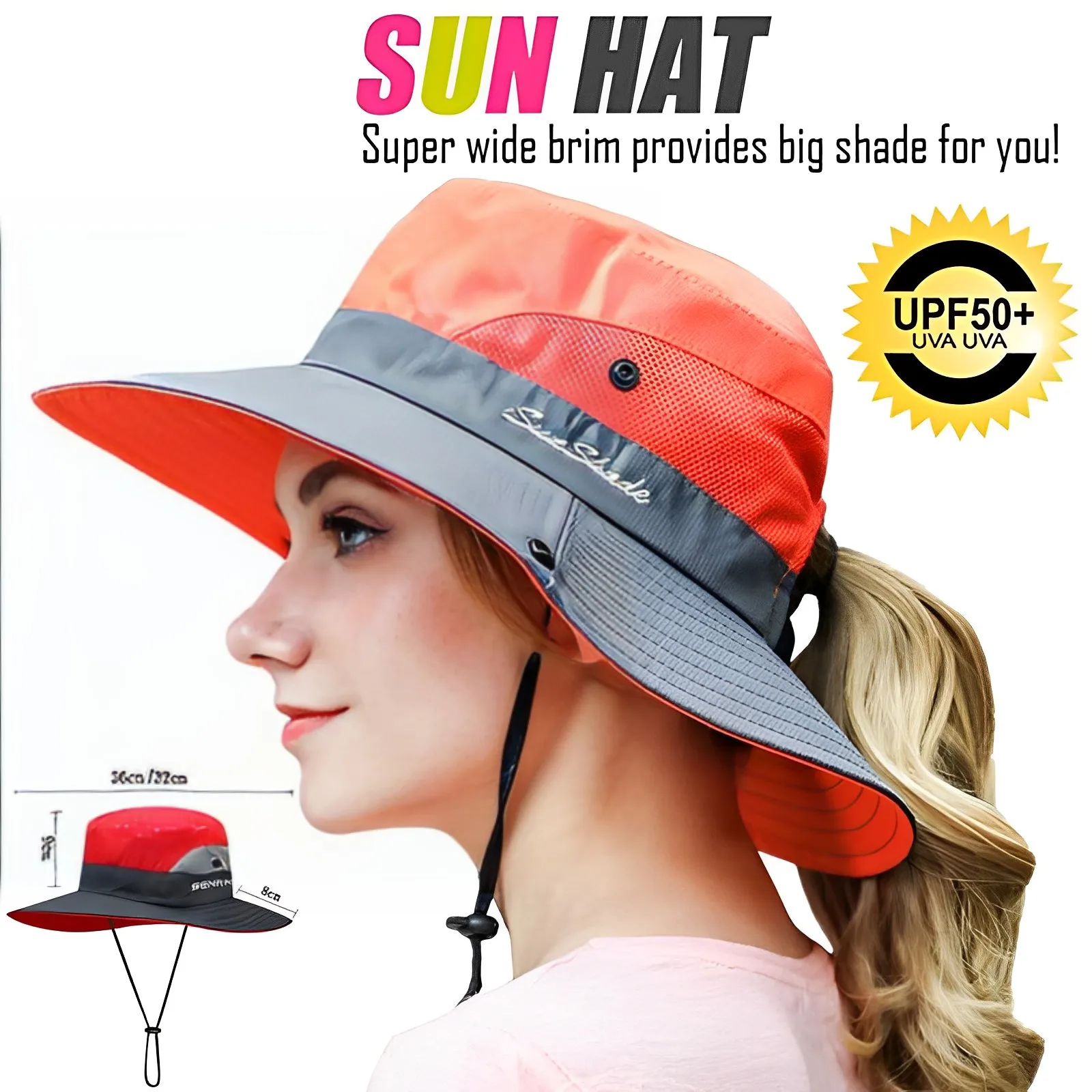 

Women's Ponytail Sun Hat Outdoor UV Protection Foldable Mesh Wide Brim Beach Fishing Hat Summer Wide Brim Bob Hiking Bucket Hat