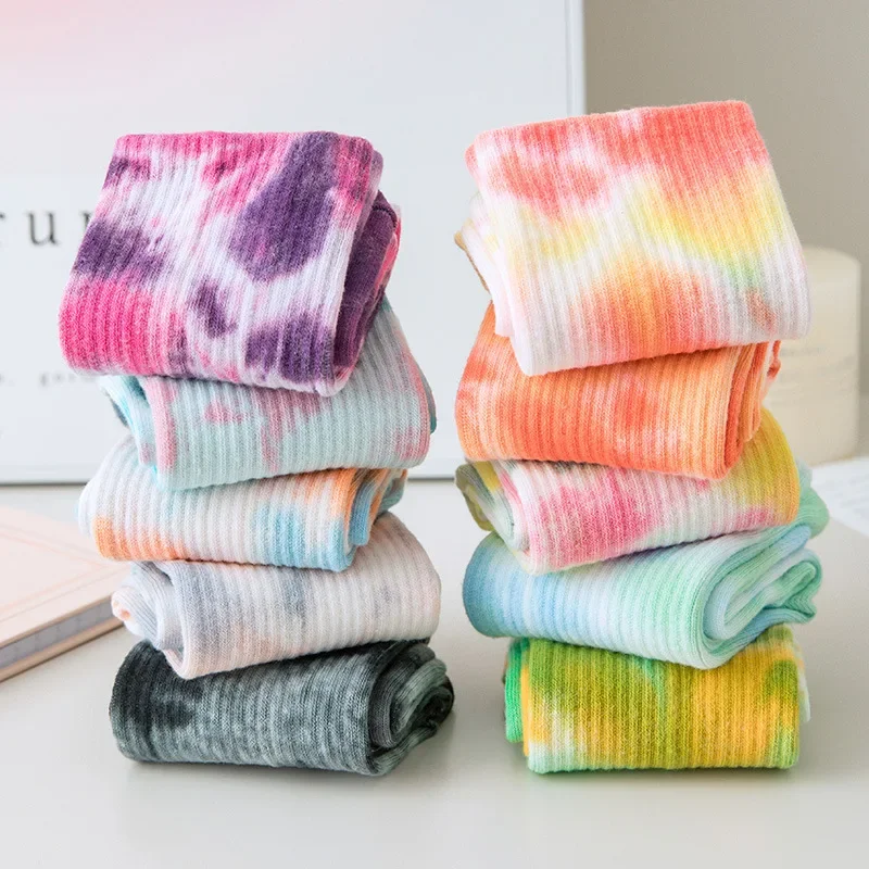 Fashion Tie-dye Cotton Breathable Non-slip Mid-calf Yoga Pilates Socks Indoor Dance Fitness Training Sports Socks Floor Socks