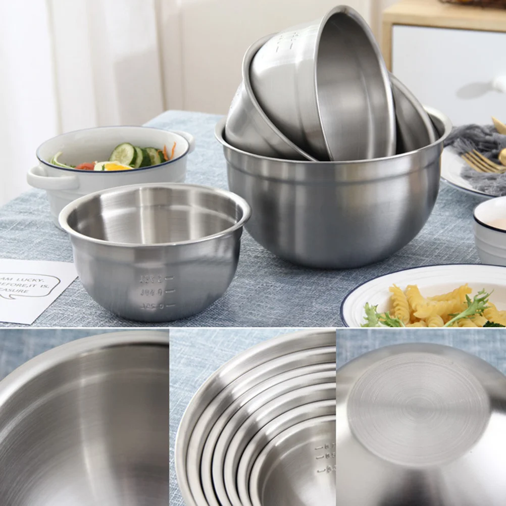 

2.6L Stainless Steel Mixing Bowl Deepened Measurement Marks Egg Beating Fruit Salad Container Vegetable Bowl Rust Resistant