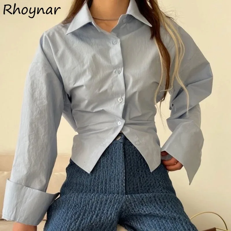 Shirts Women Fashion Leisure Daily Drawstring Criss-cross Korean Style Solid Simple All-match Spring Girls Prevalent Slim Chic