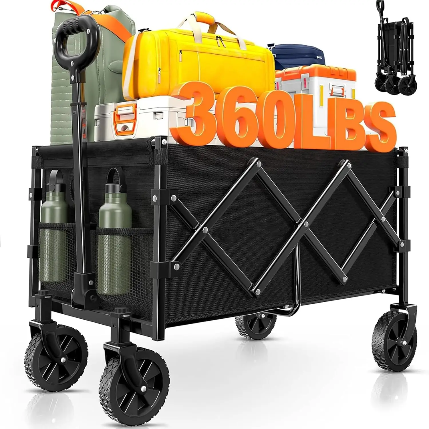 Collapsible Wagon Cart Foldable, Portable Heavy Duty Folding Beach Wagon with Wheels, Outdoor Utility Carts for Shopping Camping