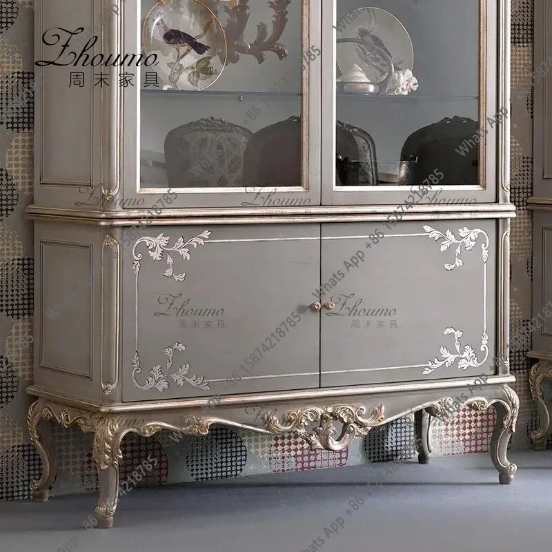 I HMedieval Style Carved Side Cabinet Neoclassical Dining Room Multi-functional Locker Living Room Display Cabinet S