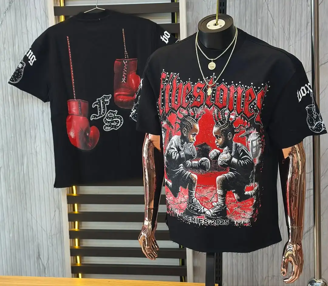 

Red Printed Series Child Boxer Funny Pattern Casual Black Sports Short-Sleeves Minimalism Simple Breathable Retro T-Shirts