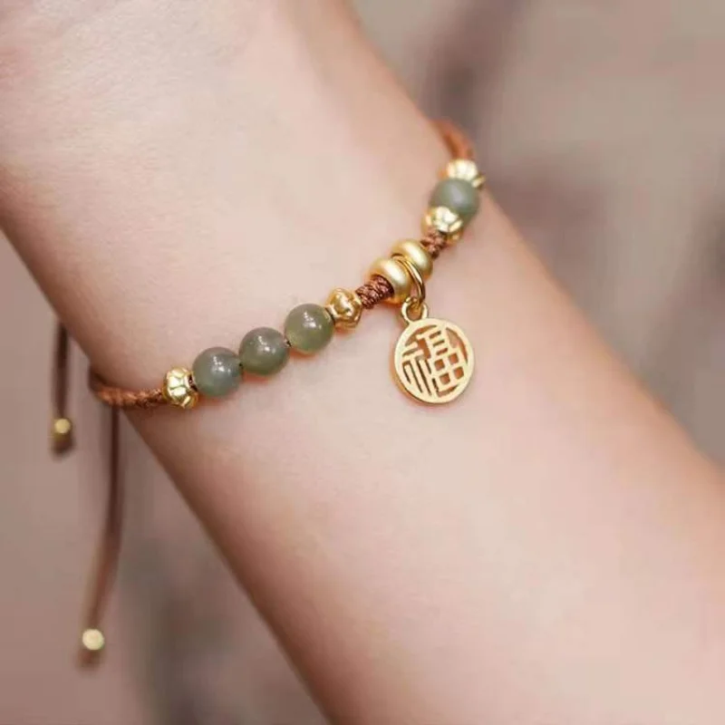 

Direct Supply Carrying Strap Hand-Woven Hetian Jade Blessing Card National StyleInsSpecial-Interest Design Bracelet Women's Brac