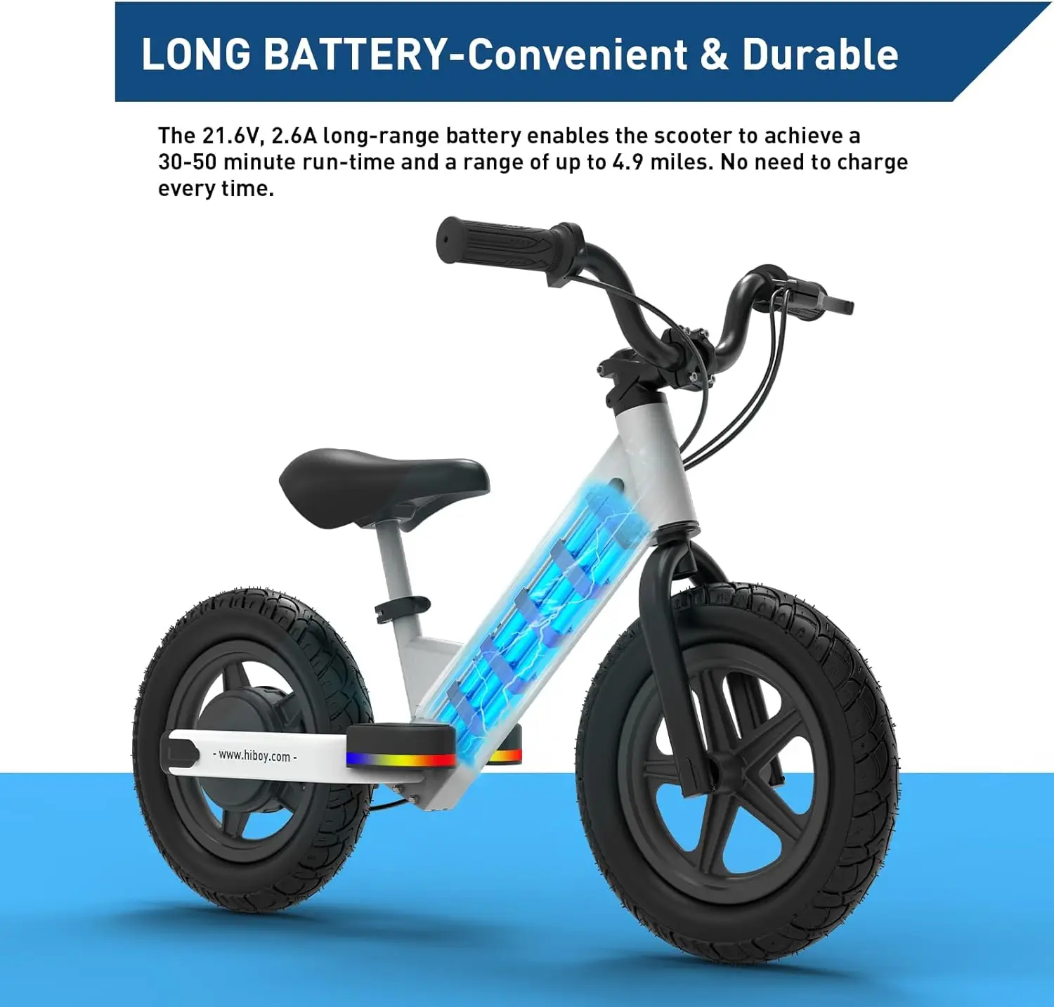 Hiboy 12-Inch Electric Balance Bike for Kids, 150W Peak Motor, 21.6V/2.6Ah Battery, Ideal for Ages 3-5