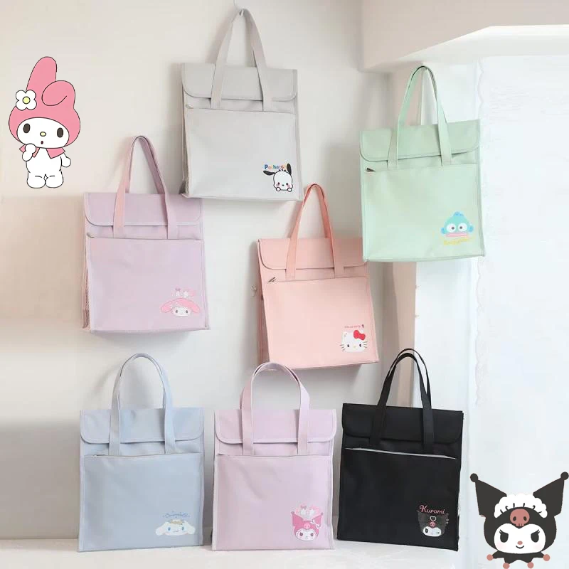 Sanrio Cinnamoroll Kuromi Mymelody Anime Tuition Bag Tutoring Class Canvas Bag Double-layer Tote Bag Art Pack Shopping Bags