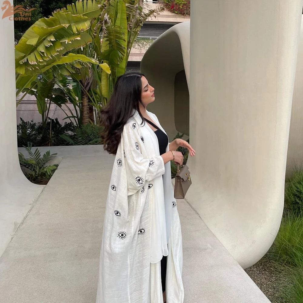 Eid Muslim Abaya for Women Cotton Line Embroidery Dresses Cardigan Robe Jalabiya Ramadan Morocco Dubai Kaftan 2025 Vestidos