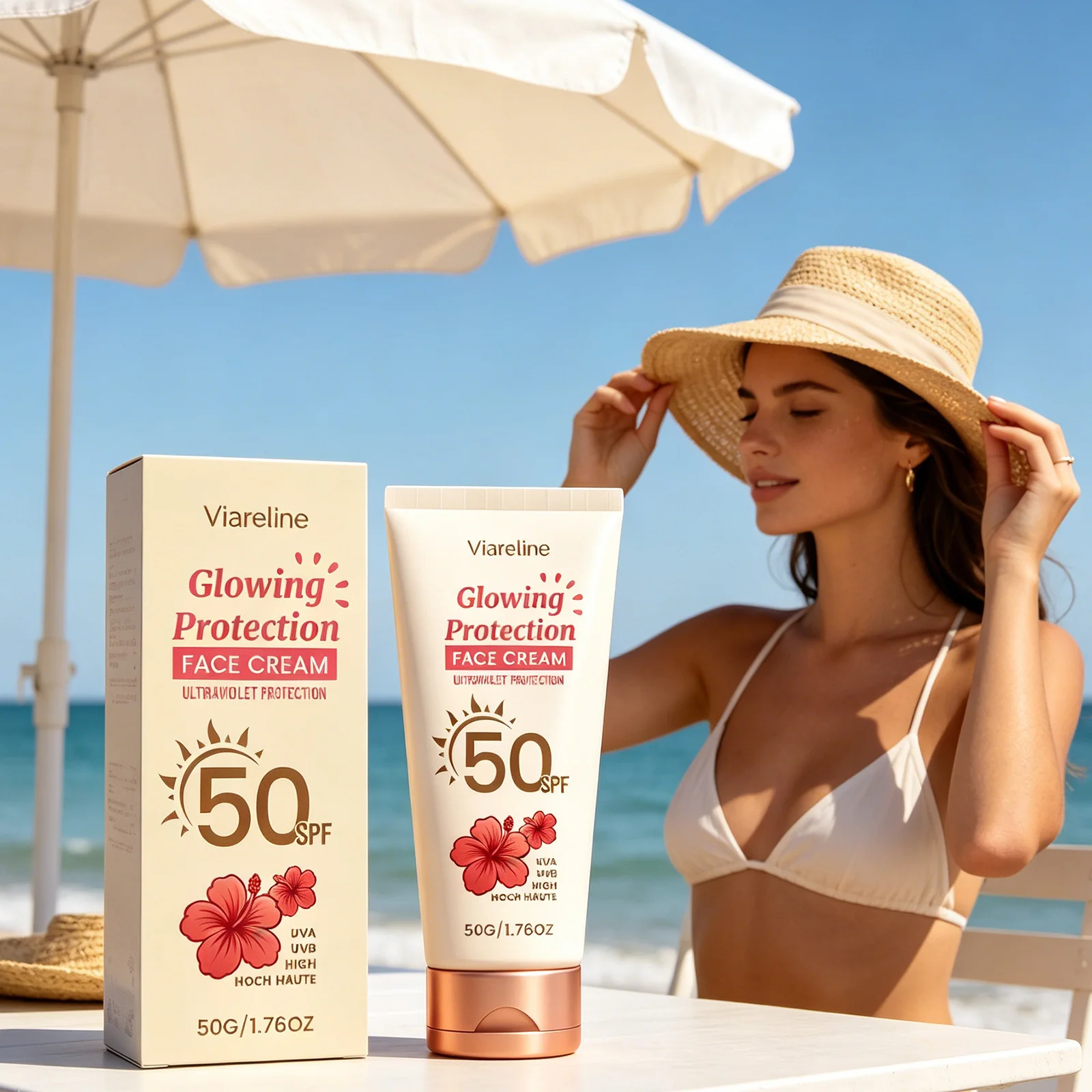 Viareline Sunscreen SPF 50 Anti UV Protection Prevent Sunburn Firm Skin Oil Control Moisturizer Waterproof Sunblock Facial Cream