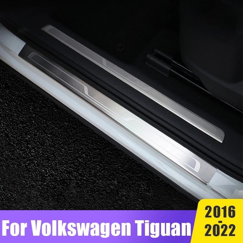 Stainless Car Door Threshold Protector Sill Anti Kick Cover Trim Sticker For Volkswagen Tiguan MK2 2016-2018 2019 2020 2021 2022