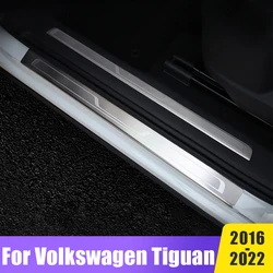 Stainless Car Door Threshold Protector Sill Anti Kick Cover Trim Sticker For Volkswagen Tiguan MK2 2016-2018 2019 2020 2021 2022